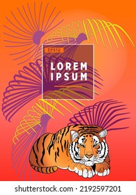 Cover templates with palm trees and tiger. For all occasions to relax. For advertising, sales, discounts, super offers.
