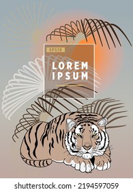 Cover templates with palm trees and tiger. For all occasions to relax. For advertising, sales, discounts, super offers.
