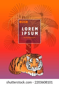 Plantillas de carátulas con palmeras y tigre. Para todas las ocasiones para relajarse. Para publicidad, ventas, descuentos, súper ofertas.
