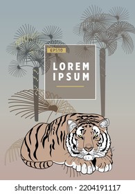 Cover templates with palm trees and tiger. For all occasions to relax. For advertising, sales, discounts, super offers.
