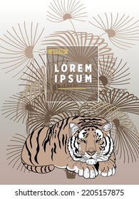 Cover templates with palm trees and tiger. For all occasions to relax. For advertising, sales, discounts, super offers.
