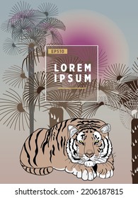 Cover templates with palm trees and tiger. For all occasions to relax. For advertising, sales, discounts, super offers.
