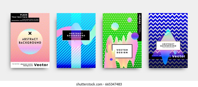 Plantillas de carátulas con formas abstractas de burbujas líquidas, elementos planos de estilo geométrico de los años 80 y elementos de diseño 3d. Arte de hipster retro para carteles, afiches, pancartas y volantes. Ilustración vectorial Eps10
