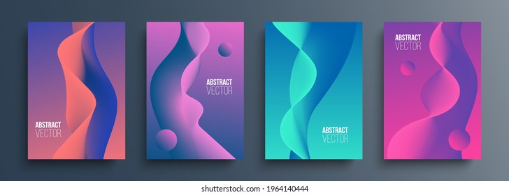 Cover templates set with dynamic gradient waves. Futuristic abstract backgrounds with liquid shapes for your graphic design. Vector illustration.