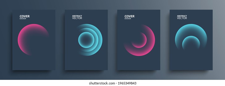 Cover templates set with vibrant gradient round shapes. Futuristic abstract backgrounds with glossy sphere for your creative graphic design. Vector illustration.