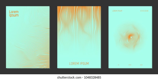 Cover Templates Set with Wavy Lines in Modern Style. Bright Gradient Texture with Curves Stripes and Text. Trendy Covers for Brochure, Magazine, Presentation, Musical Posters. Abstract Backgrounds.