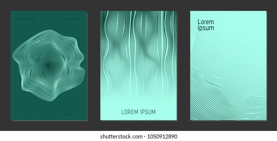 Cover Templates Set with Wavy Lines in Modern Style. Bright Gradient Texture with Curves Stripes and Text. Trendy Covers for Brochure, Magazine, Presentation, Musical Posters. Abstract Backgrounds.