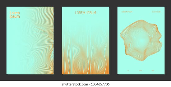 Cover Templates Set with Wavy Lines in Modern Style. Bright Gradient Texture with Curves Stripes and Text. Trendy Covers for Brochure, Magazine, Presentation, Musical Posters. Abstract Backgrounds.