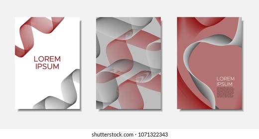 Cover Templates Set with Wavy Stripes and Text. Bright Abstract Backgrounds in Modern Style. Trendy Templates with Distorted Lines for Brochure, Presentation, Poster, Book, Magazine, Catalog, Banner.
