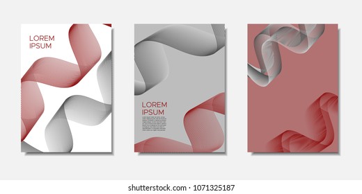 Cover Templates Set with Wavy Stripes and Text. Bright Abstract Backgrounds in Modern Style. Trendy Templates with Distorted Lines for Brochure, Presentation, Poster, Book, Magazine, Catalog, Banner.