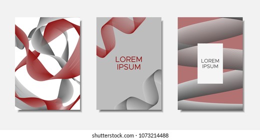 Cover Templates Set with Wavy Stripes and Text. Bright Abstract Backgrounds in Modern Style. Trendy Templates with Distorted Lines for Brochure, Presentation, Poster, Book, Magazine, Catalog, Banner.