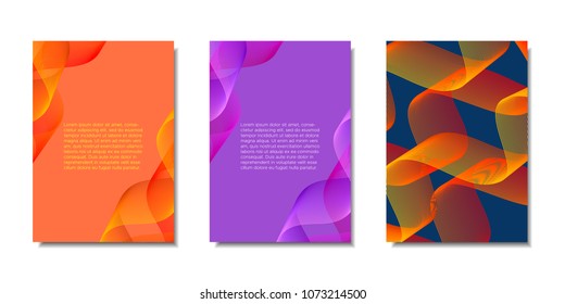 Cover Templates Set with Wavy Stripes and Text. Bright Abstract Backgrounds in Modern Style. Trendy Templates with Distorted Lines for Brochure, Presentation, Poster, Book, Magazine, Catalog, Banner.