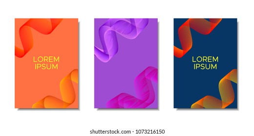 Cover Templates Set with Wavy Stripes and Text. Bright Abstract Backgrounds in Modern Style. Trendy Templates with Distorted Lines for Brochure, Presentation, Poster, Book, Magazine, Catalog, Banner.