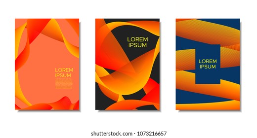 Cover Templates Set with Wavy Stripes and Text. Bright Abstract Backgrounds in Modern Style. Trendy Templates with Distorted Lines for Brochure, Presentation, Poster, Book, Magazine, Catalog, Banner.