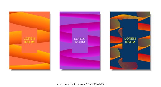 Cover Templates Set with Wavy Stripes and Text. Bright Abstract Backgrounds in Modern Style. Trendy Templates with Distorted Lines for Brochure, Presentation, Poster, Book, Magazine, Catalog, Banner.