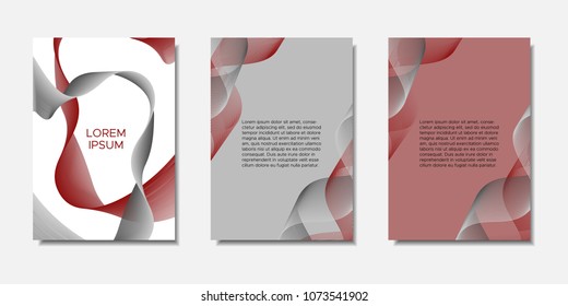 Cover Templates Set with Wavy Stripes and Text. Bright Abstract Backgrounds in Modern Style. Trendy Templates with Distorted Lines for Brochure, Presentation, Poster, Book, Magazine, Catalog, Banner.