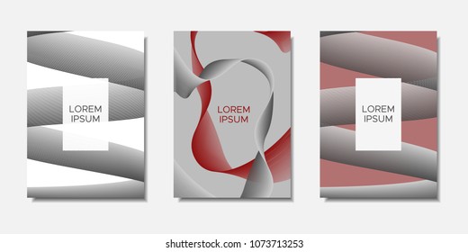 Cover Templates Set with Wavy Stripes and Text. Bright Abstract Backgrounds in Modern Style. Trendy Templates with Distorted Lines for Brochure, Presentation, Poster, Book, Magazine, Catalog, Banner.