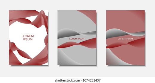 Cover Templates Set with Wavy Stripes and Text. Bright Abstract Backgrounds in Modern Style. Trendy Templates with Distorted Lines for Brochure, Presentation, Poster, Book, Magazine, Catalog, Banner.