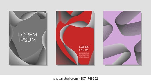 Cover Templates Set with Wavy Stripes and Text. Bright Abstract Backgrounds in Modern Style. Trendy Templates with Distorted Lines for Brochure, Presentation, Poster, Book, Magazine, Catalog, Banner.