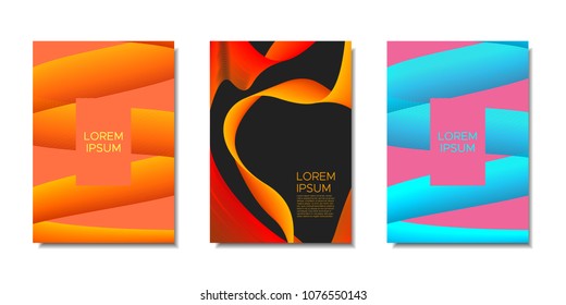 Cover Templates Set with Wavy Stripes and Text. Bright Abstract Backgrounds in Modern Style. Trendy Templates with Distorted Lines for Brochure, Presentation, Poster, Book, Magazine, Catalog, Banner.
