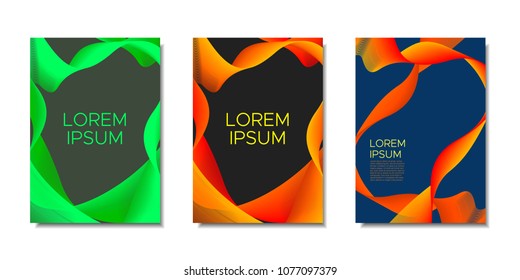 Cover Templates Set with Wavy Stripes and Text. Bright Abstract Backgrounds in Modern Style. Trendy Templates with Distorted Lines for Brochure, Presentation, Poster, Book, Magazine, Catalog, Banner.