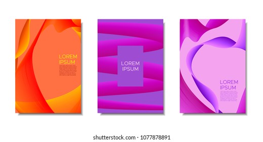 Cover Templates Set with Wavy Stripes and Text. Bright Abstract Backgrounds in Modern Style. Trendy Templates with Distorted Lines for Brochure, Presentation, Poster, Book, Magazine, Catalog, Banner.