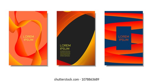 Cover Templates Set with Wavy Stripes and Text. Bright Abstract Backgrounds in Modern Style. Trendy Templates with Distorted Lines for Brochure, Presentation, Poster, Book, Magazine, Catalog, Banner.