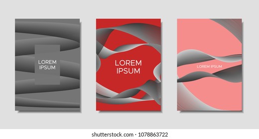 Cover Templates Set with Wavy Stripes and Text. Bright Abstract Backgrounds in Modern Style. Trendy Templates with Distorted Lines for Brochure, Presentation, Poster, Book, Magazine, Catalog, Banner.
