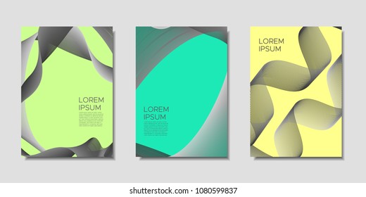 Cover Templates Set with Wavy Stripes and Text. Bright Abstract Backgrounds in Modern Style. Trendy Templates with Distorted Lines for Brochure, Presentation, Poster, Book, Magazine, Catalog, Banner.