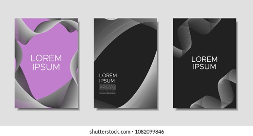 Cover Templates Set with Wavy Stripes and Text. Bright Abstract Backgrounds in Modern Style. Trendy Templates with Distorted Lines for Brochure, Presentation, Poster, Book, Magazine, Catalog, Banner.