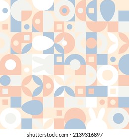 Cover templates for the Spring holiday Easter with a texture of circles and squares. Mosaic with geometric shapes in the style of a Scandinavian pattern, color trend background with eggs.