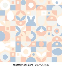 Cover templates for the Spring holiday Easter with a texture of circles and squares. Mosaic with geometric shapes in the style of a Scandinavian pattern, color trend background with eggs.