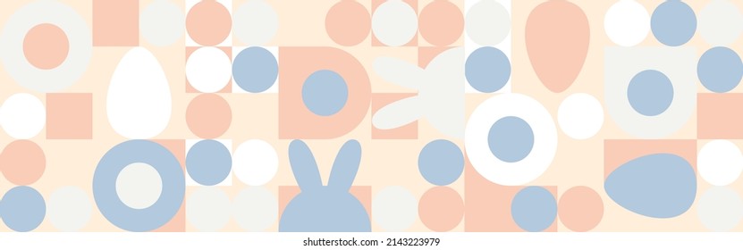 Cover templates for the Spring holiday Easter with a texture of circles and squares. Mosaic with geometric shapes in the style of a Scandinavian pattern, color trend background with eggs.