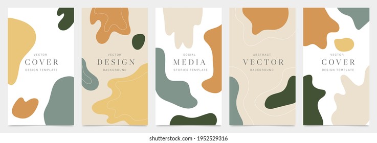 Cover templates vector set. Social media background design with floral and hand drawn organic shapes textures. Abstract minimal trendy style wallpaper. Vector illustration.