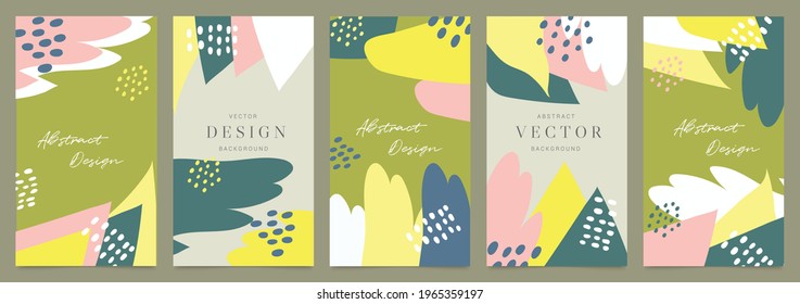 Cover templates vector set. Social media background design with floral and hand drawn organic shapes textures. Abstract minimal trendy style wallpaper. Vector illustration.