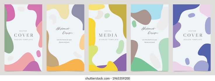 Cover templates vector set. Social media background design with floral and hand drawn organic shapes textures. Abstract minimal trendy style wallpaper. Vector illustration.