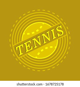 Cover with tennis emblem. Logo of sports tennis game. Yellow-green tennis ball with a black outline. Vector illustration on a yellow-green background.