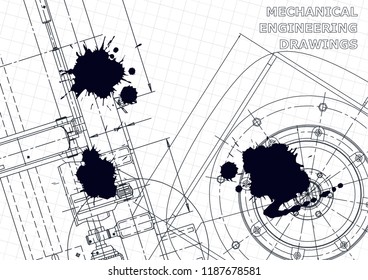 Cover. Vector drawing. Mechanical instrument making. Black Ink. Blots