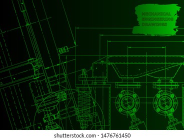 Cover. Vector engineering drawing. Mechanical instrument making