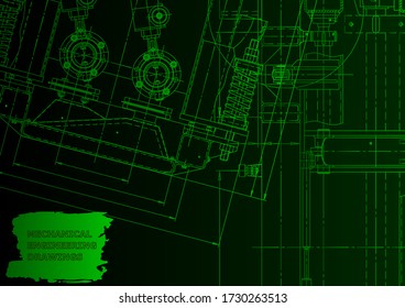 Cover. Vector engineering drawing. Mechanical instrument making