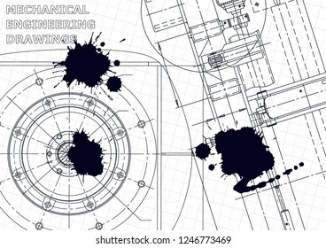 Cover. Vector engineering illustration. Black Ink. Blots