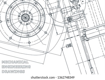Cover. Vector engineering illustration. Blueprint, flyer, banner, background. Instrument-making drawings. Mechanical drawing
