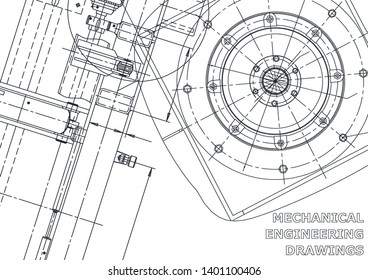 Cover. Vector engineering illustration. Blueprint, flyer, banner, background. Instrument-making drawings. Mechanical engineering drawing. Technical illustrations, backgrounds. Scheme