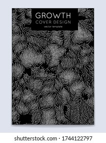 Cover with vector generative branch growth pattern. Lichen like organic structure with veins. Monocrome square biological net of vessels. Expansion concept