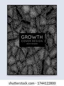 Cover with vector generative branch growth pattern. Lichen like organic structure with veins. Monocrome square biological net of vessels. Expansion concept