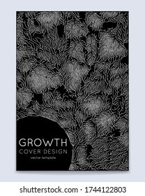 Cover with vector generative branch growth pattern. Lichen like organic structure with veins. Monocrome square biological net of vessels. Expansion concept