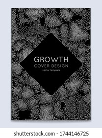 Cover with vector generative branch growth pattern. Lichen like organic structure with veins. Monocrome square biological net of vessels. Expansion concept