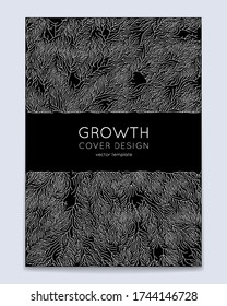 Cover with vector generative branch growth pattern. Lichen like organic structure with veins. Monocrome square biological net of vessels. Expansion concept