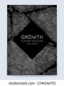 Cover with vector generative branch growth pattern. Lichen like organic structure with veins. Monocrome square biological net of vessels. Expansion concept