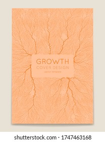 Cover with vector generative branch growth pattern. Lichen like organic structure with veins. Monocrome square biological net of vessels. Expansion concept